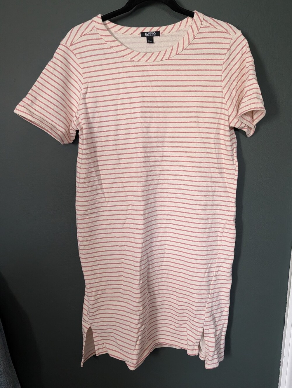 Buffalo David Bitton White and Pink Striped T-shirt Dress 0066